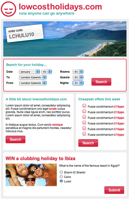 Low Cost Holidays Minisite